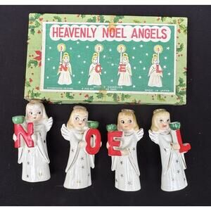 1950s Commodore Japan Heavenly Christmas Noel Angel Candle Holders Figurines